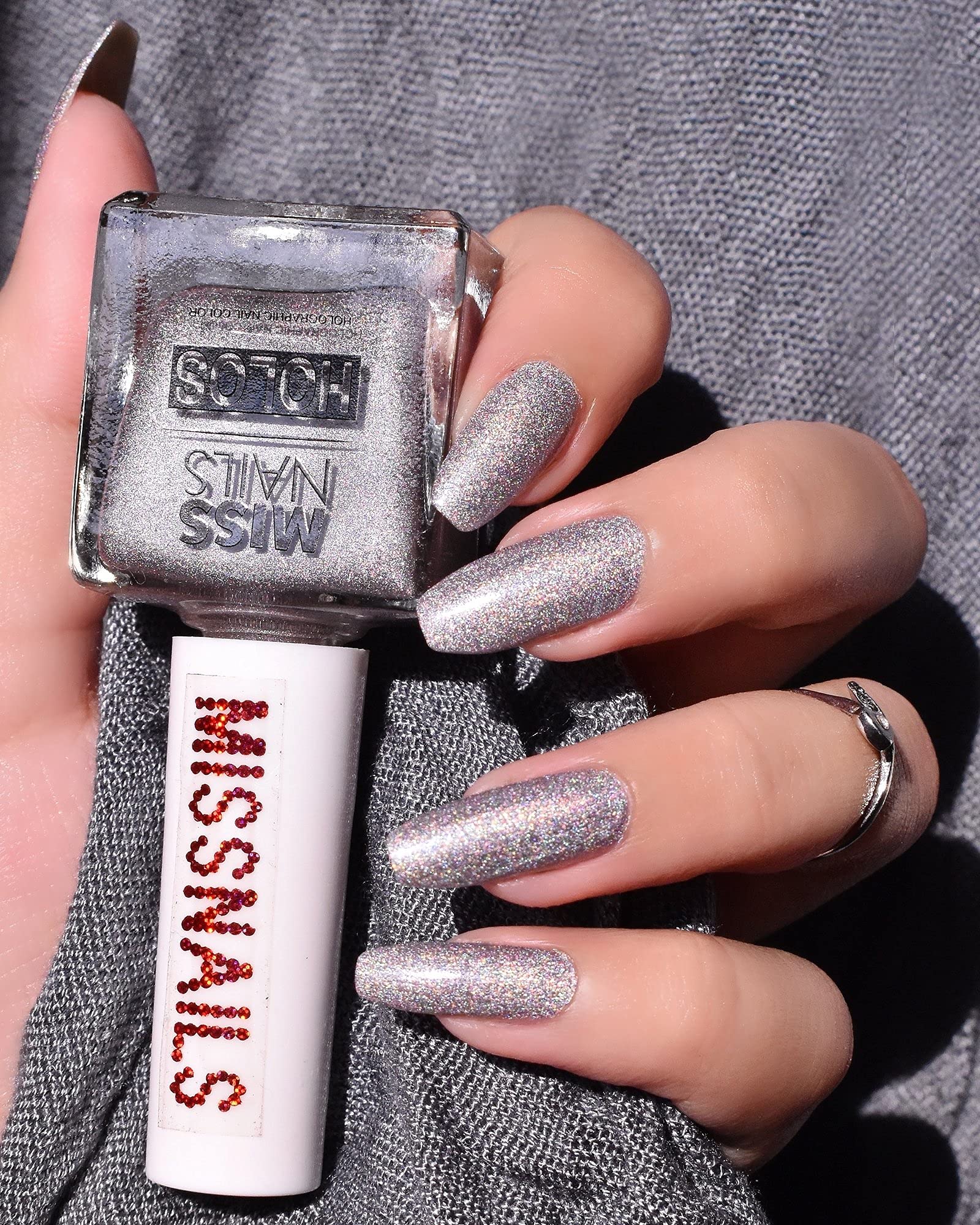 Miss Nails 15 Toxic Free Nail Color Holographic Finish Holos Collection (8 ml) (Purple Sapphire)