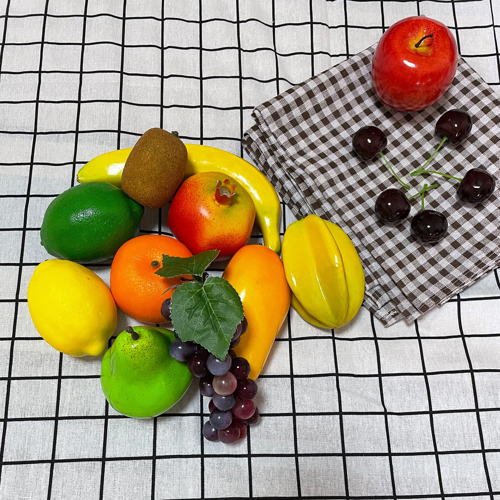 WJboand 17pcs Fake Fruit Set Artificial Kiwi Apple Lemon Orange