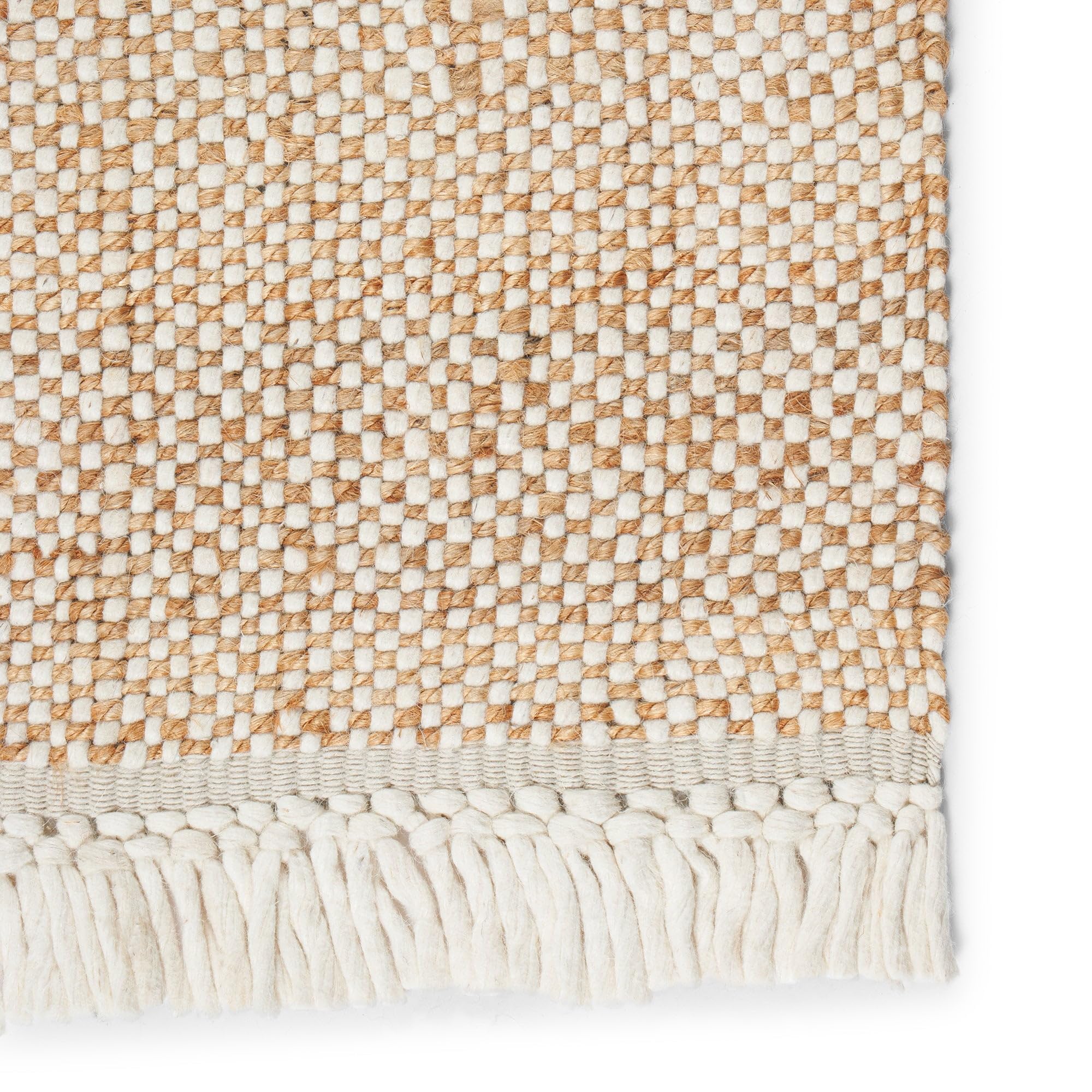 Elegant Floors® Jute-Wolle Teppich Natur | Handgefertigtes Boho Wohnaccessoire mit Fransen im Skandi Stil | Moderner Wohnzimmer Teppich für Boden Deko und Läufer | 70x130 cm