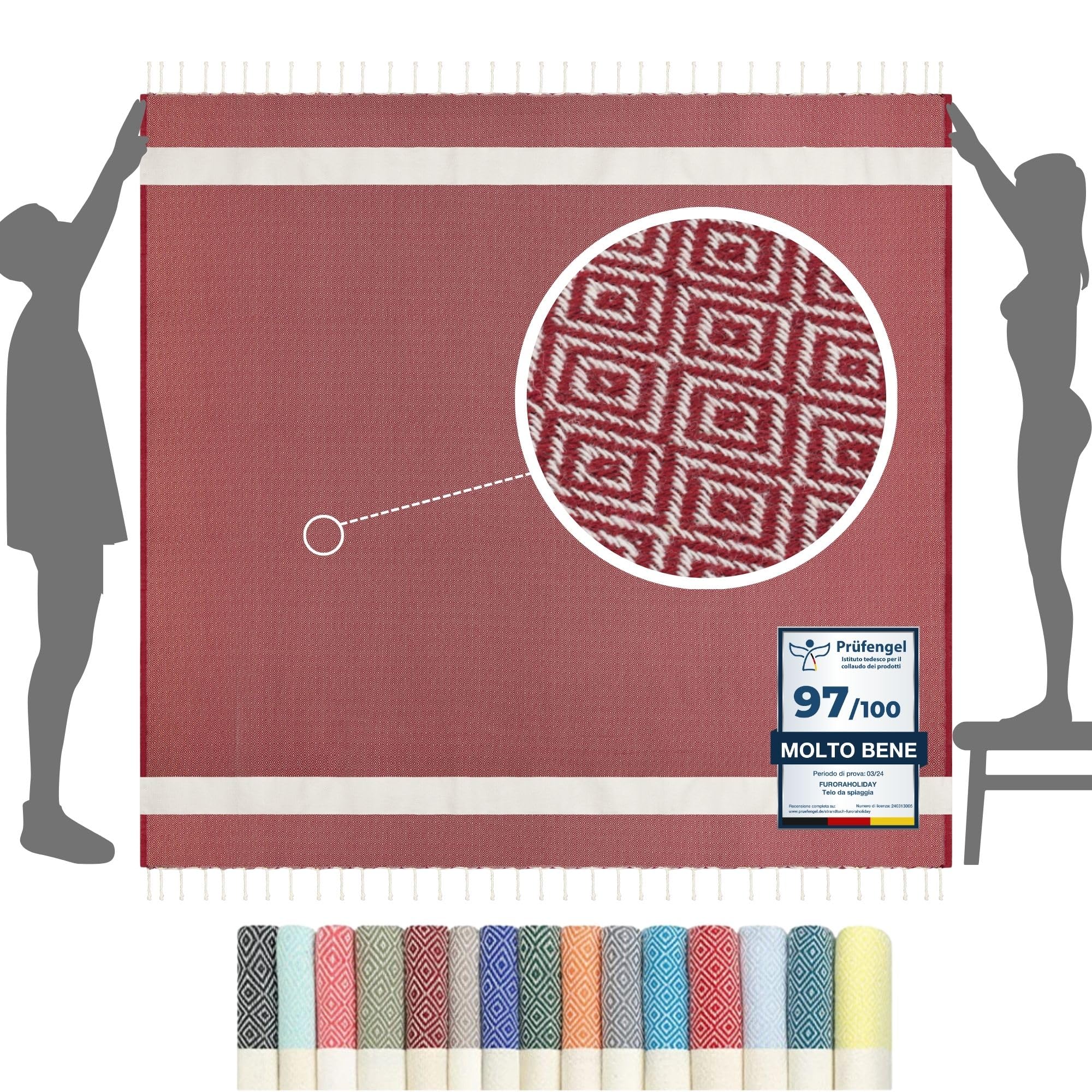 furora HOLIDAY Telo Mare Grande cotone 200x200 cm XXL GIGANTE | Telo Spiaggia antisabbia - Coperta Pic Nic - Pareo Asciugamano Mare spugna | Fouta Beach Towel lungo, frange angoli, Uomo Donna Ragazzi