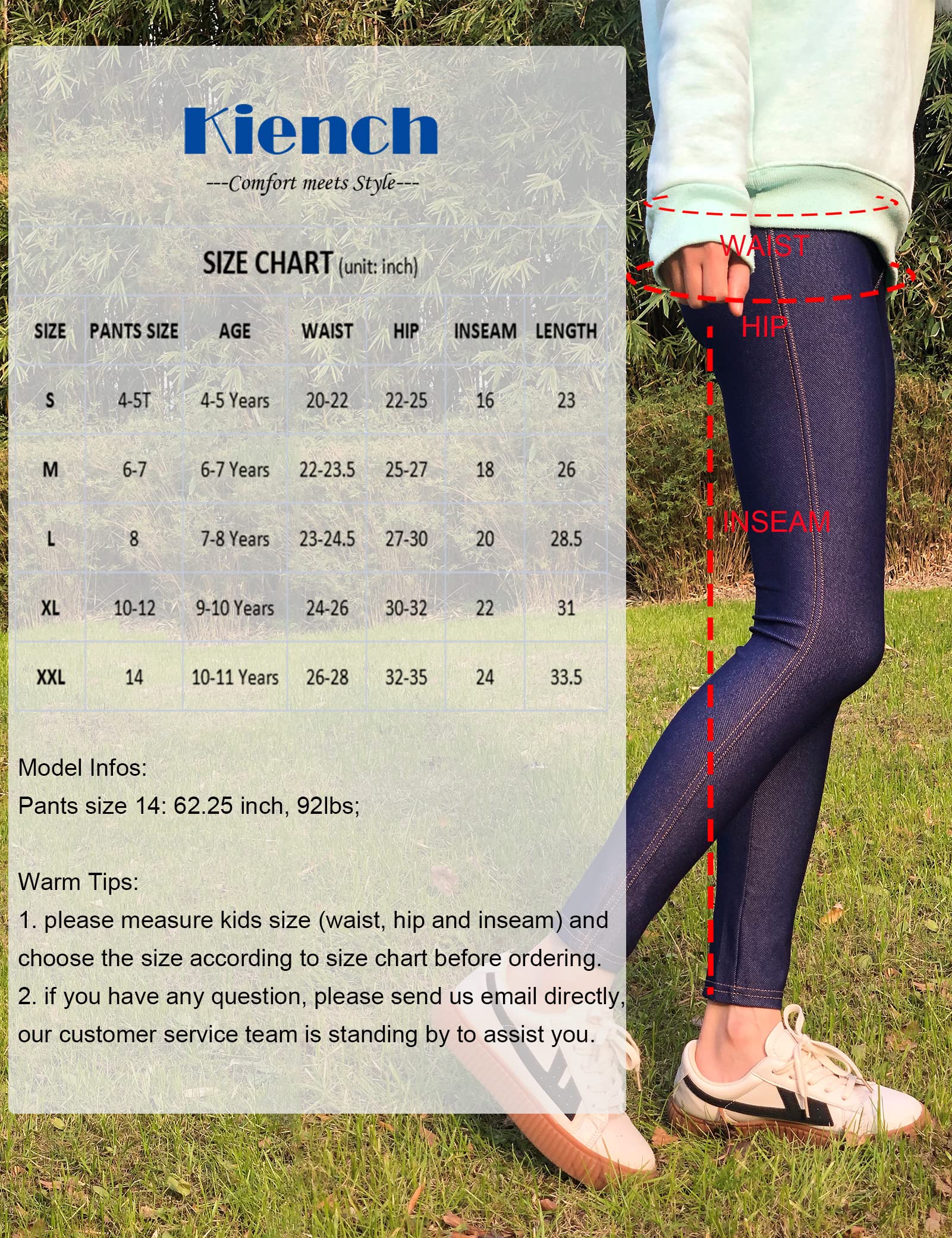Kiench Denim-Leggings für Mädchen, Taschen, Jeans-Look, dehnbare Hose, 2er-Pack