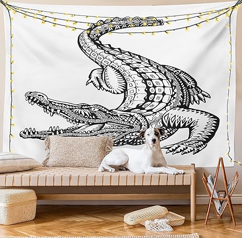 Miniatura 9 de Lunarable Tapiz de cocodrilo, reptil dibujado a mano con patrón oriental y motivos, decoración de tela para colgar en la pared para dormitorio, sala