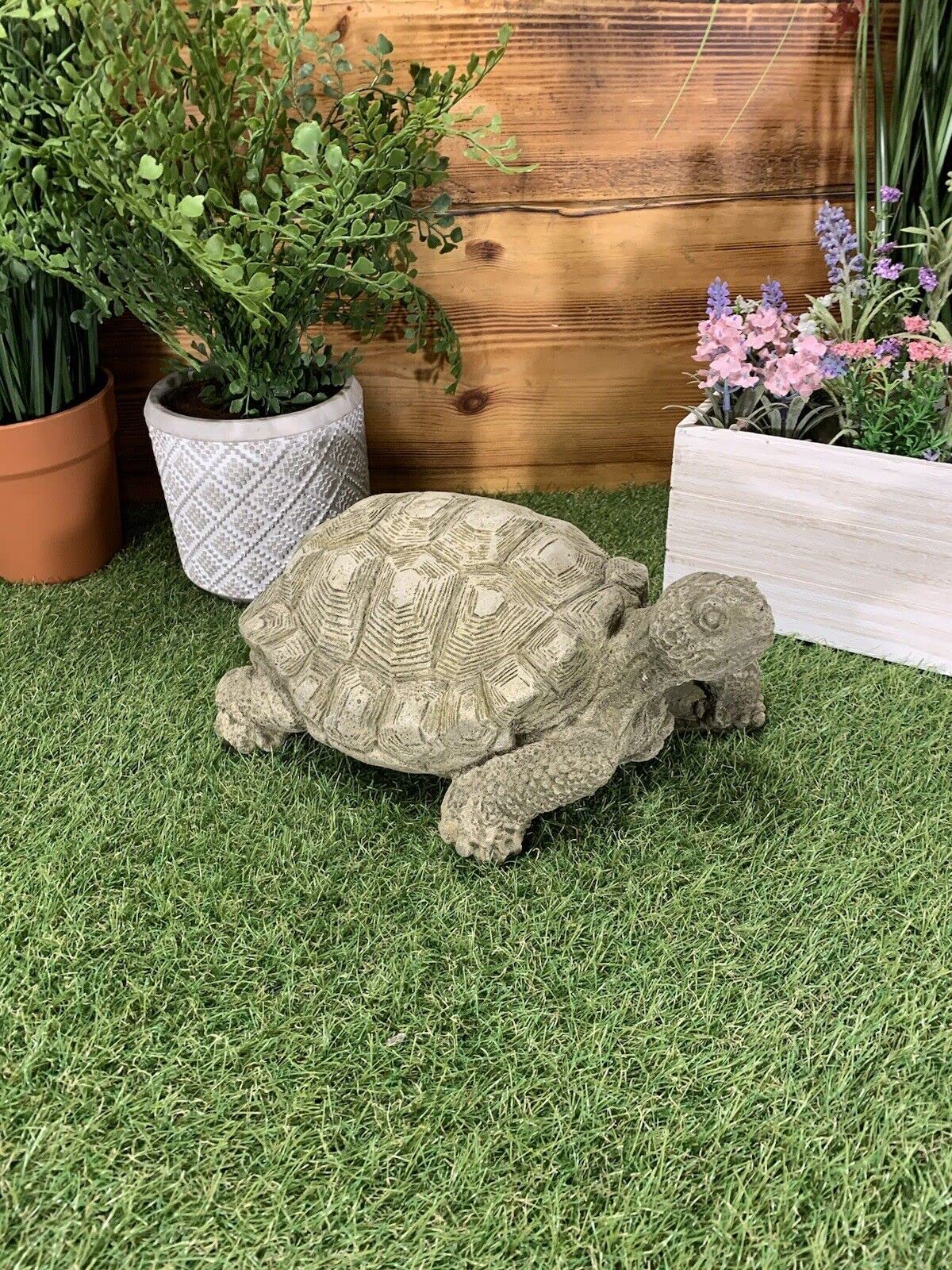 J and L Stone Ornaments Stone Turtle Tortoise Detailed Garden Sculpture