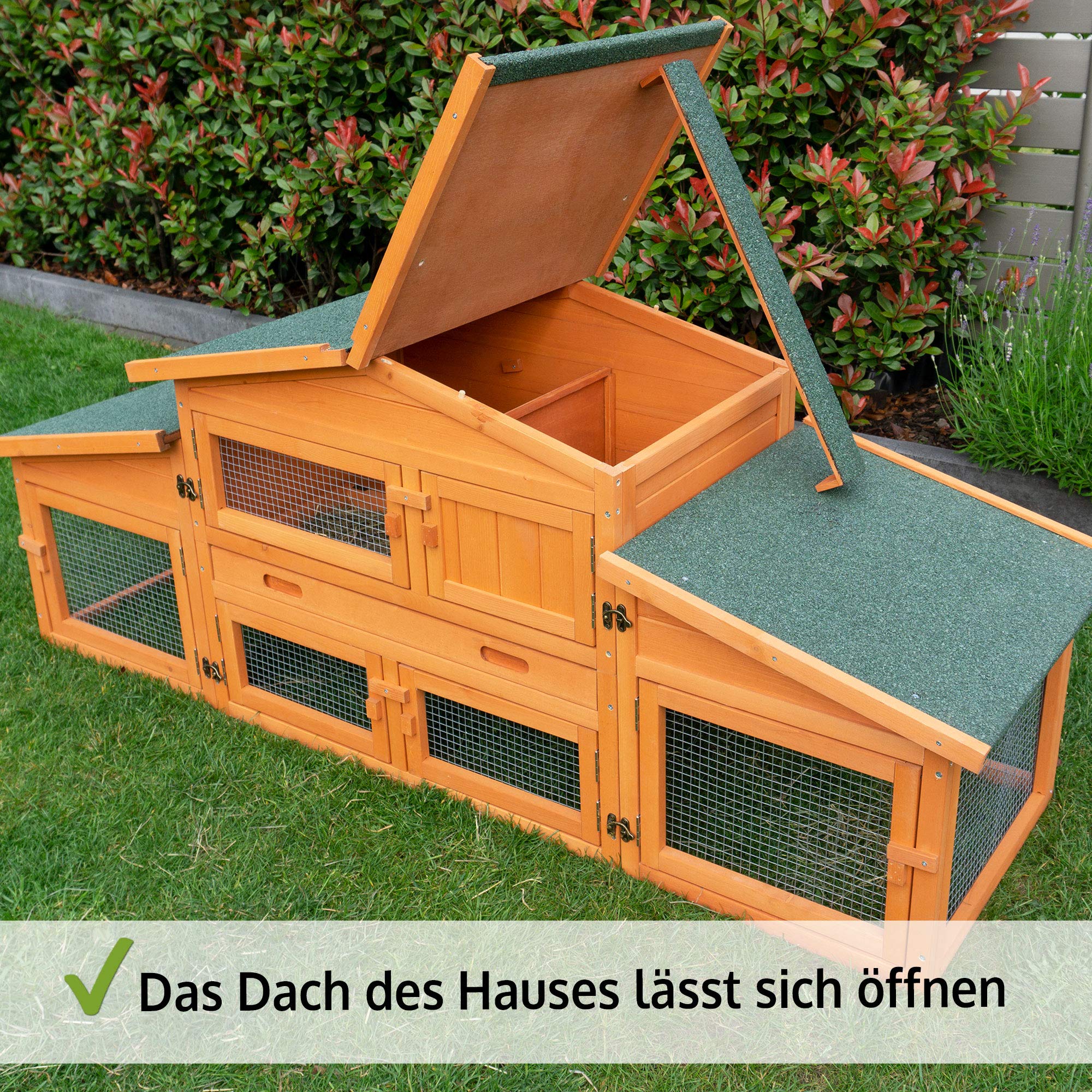 Zooprinz großer Hasenstall - Dach zum Öffnen - massives Vollholz für draußen - Einfach zu reinigen - Kleintierstall mit ungiftiger Farbe gestrichen Kaninchenstall