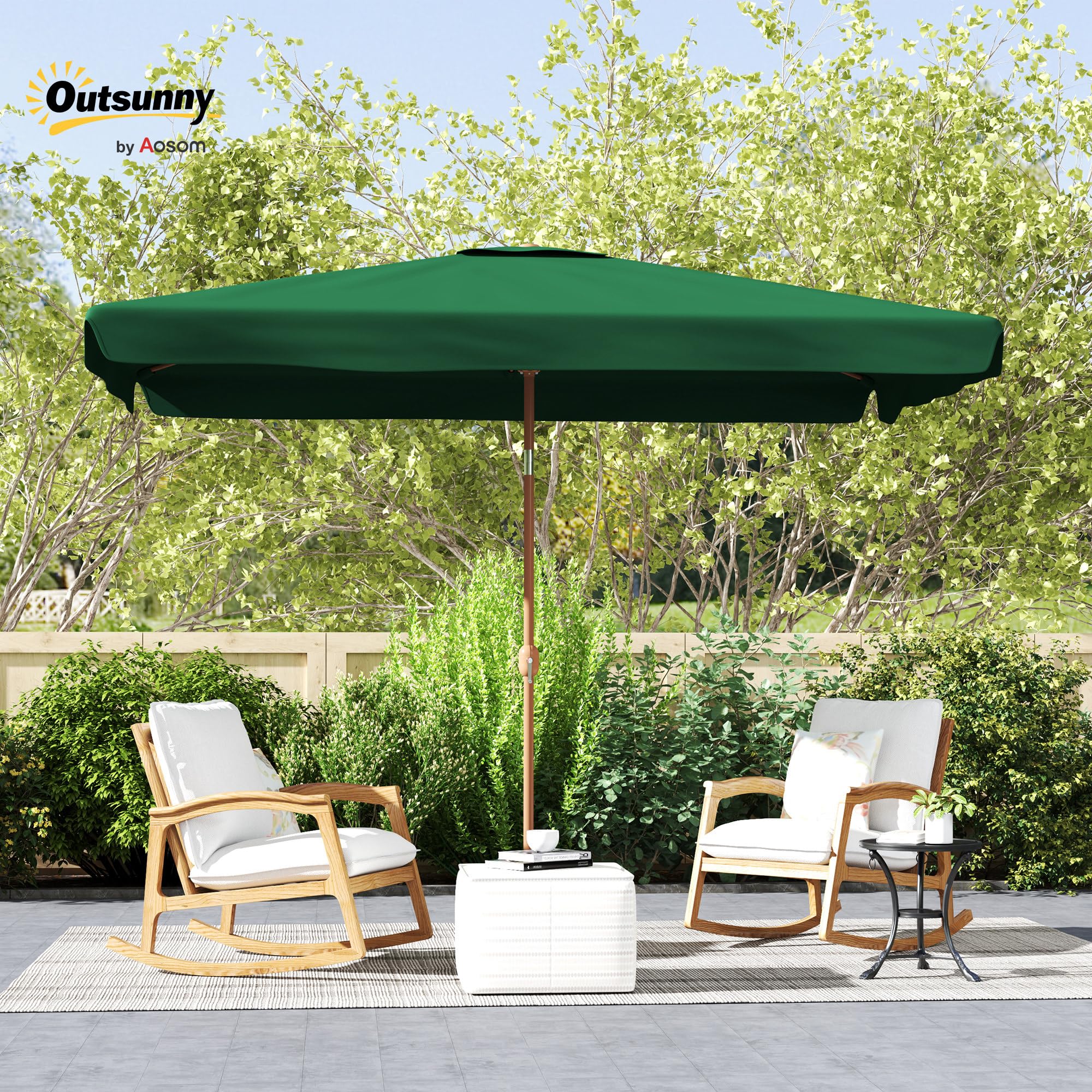 Outsunny Ombrellone da Giardino 2x3 m Inclinabile con Apertura a Manovella, Presa d'Aria e Bordo a Balze, Ombrellone da Esterno Rettangolare Anti UV 50+ in Alluminio e Poliestere 180 g/㎡