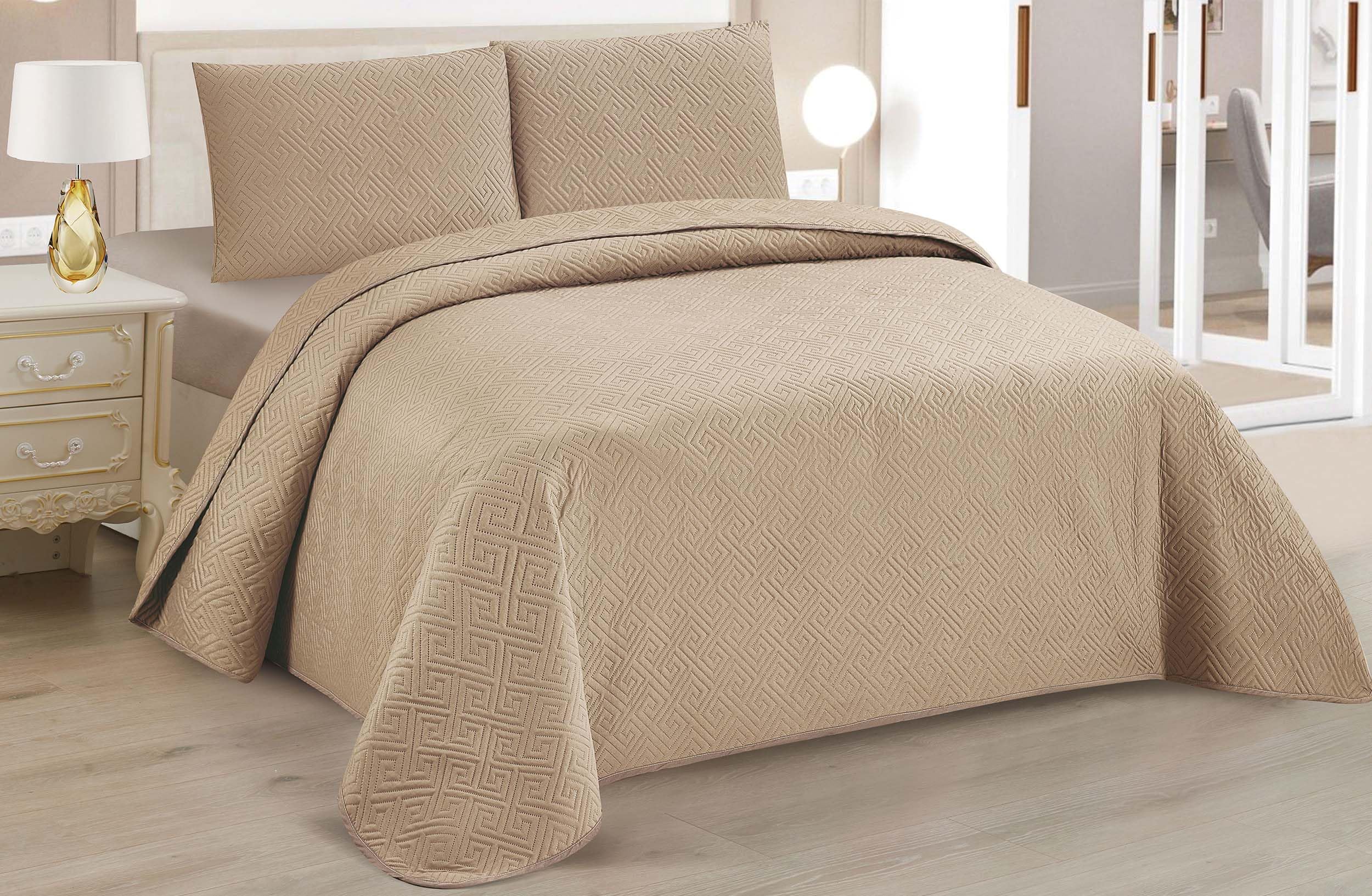 Colcha Boutis para Primavera y Verano Bicolor Reversible Liso de Color Beig + 2 Funda Cojin 50x70 cm - Colcha Ligera Fina Entretiempo (Cama 135, 220x260cm) — view 22