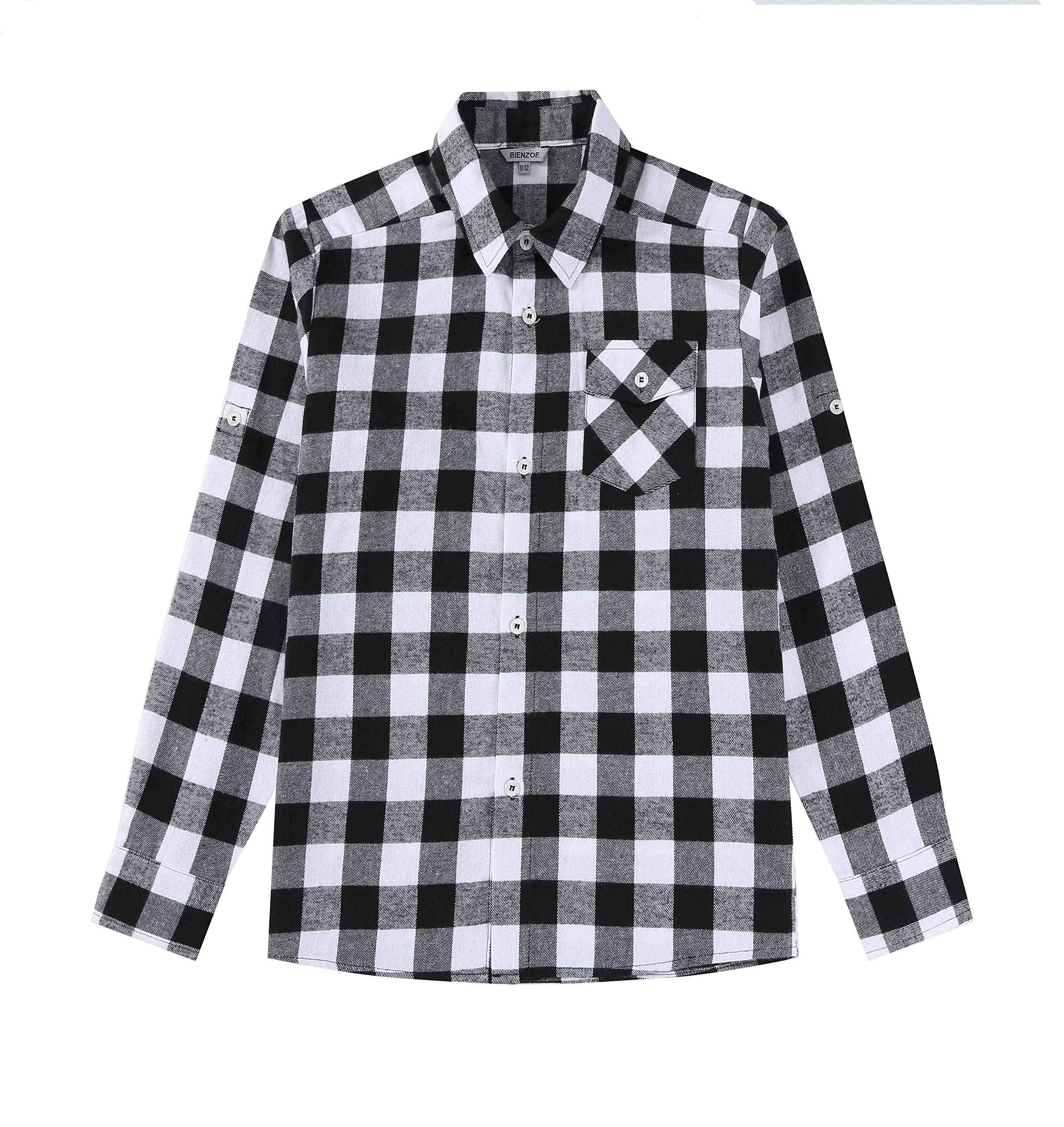 Bienzoe Niño Calentar Franela Manga Larga Tartán Camisa