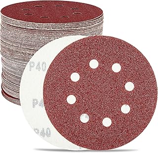 HYCHIKA 100-piece Sanding Discs Set,5 Inch 8 Holes Hook and Loop Sandpaper for Orbital Sander, Include 40/60/ 80/100/120/150/180/240 /320/400 Grit Sandpaper Assortment