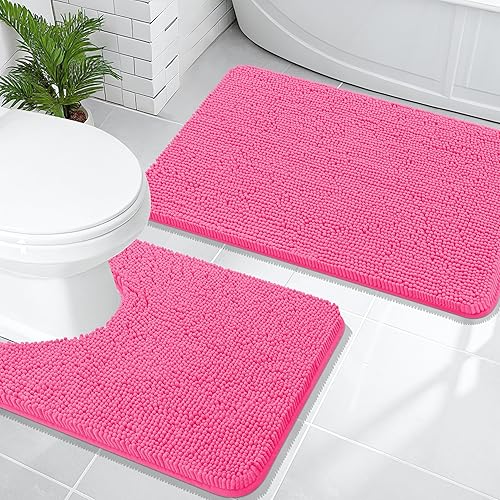 Miniatura 176 de OLANLY Juego de 2 alfombras de baño, tapetes de baño de felpilla suave y absorbente y tapete para inodoro con contorno en forma de U, alfombra de