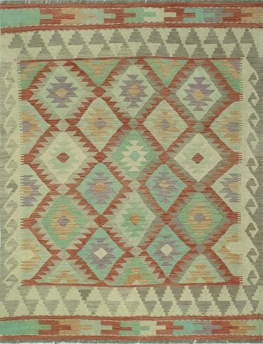 Alfombra Saladín hecha a mano con tejido plano desteñido por el sol - Borgoña - marfil, 5 pies x 6 pies 4 pulgadas - Sala de estar - Dormitorio