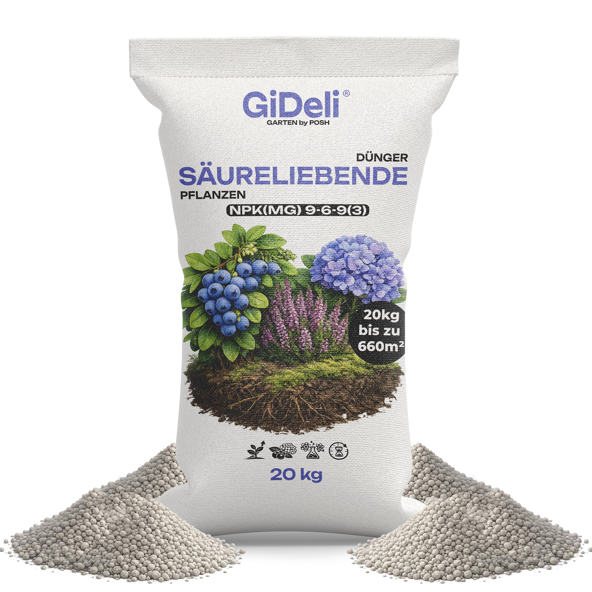 GiDeli Heidelbeerdünger & Hortensiendünger 20 kg - Granulat Langzeit
