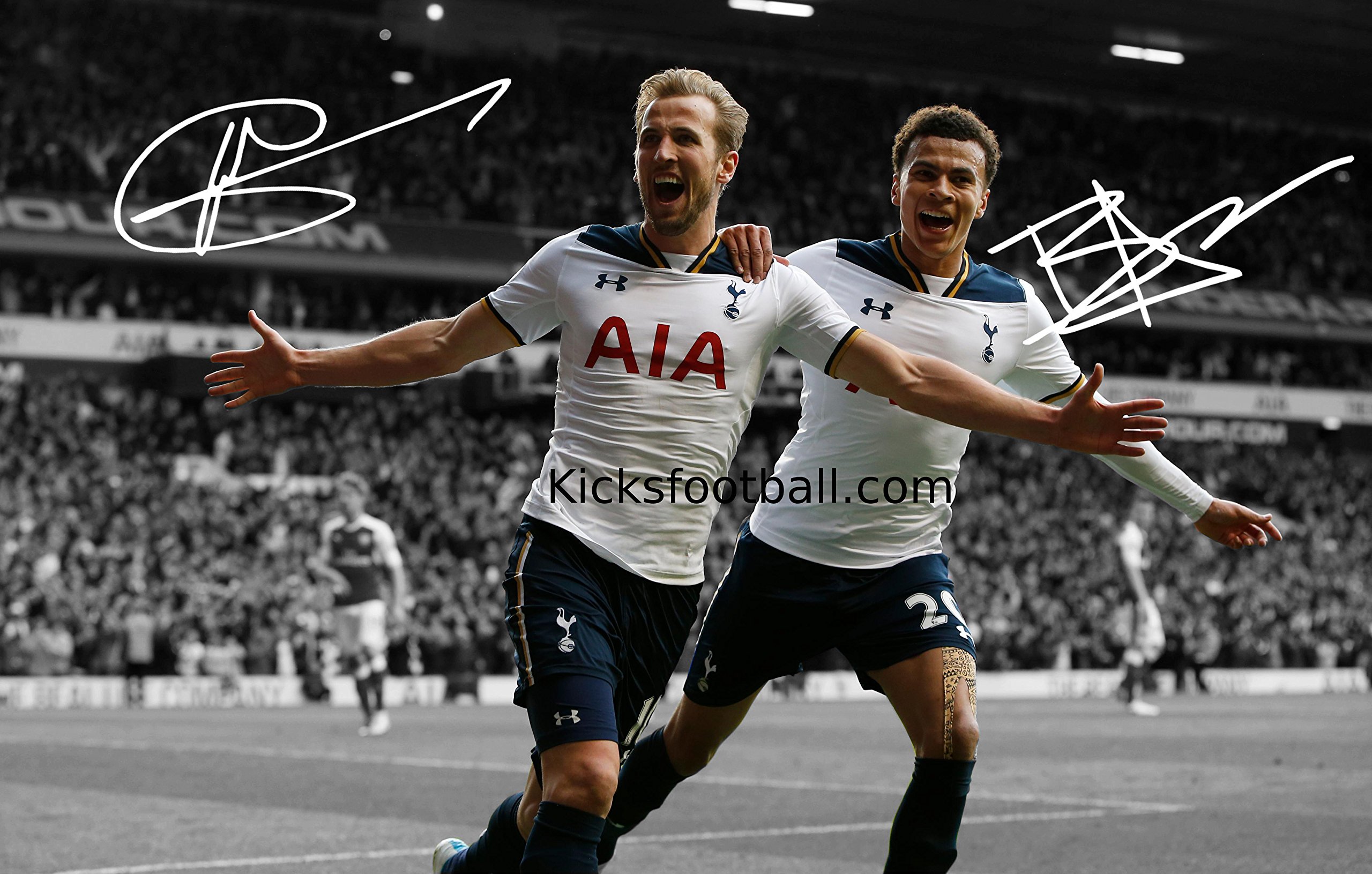 Signed 12x8 Black Soccer Harry Kane Dele Alli Tottenham Hotspur Spurs Autographed Photo Photograph Football Picture Frame Gift A4