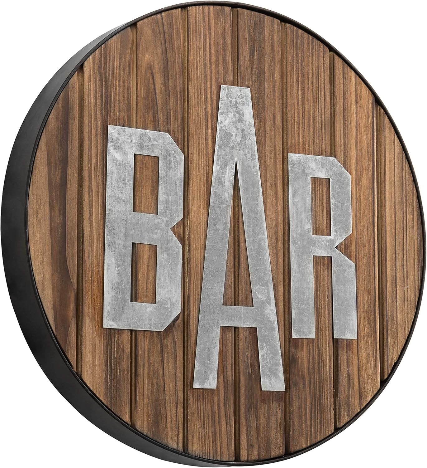 MyGift Rustic Burnt Wood Kitchen Wall Decor Bar Sign with Galvanized Metal BAR Lettering
