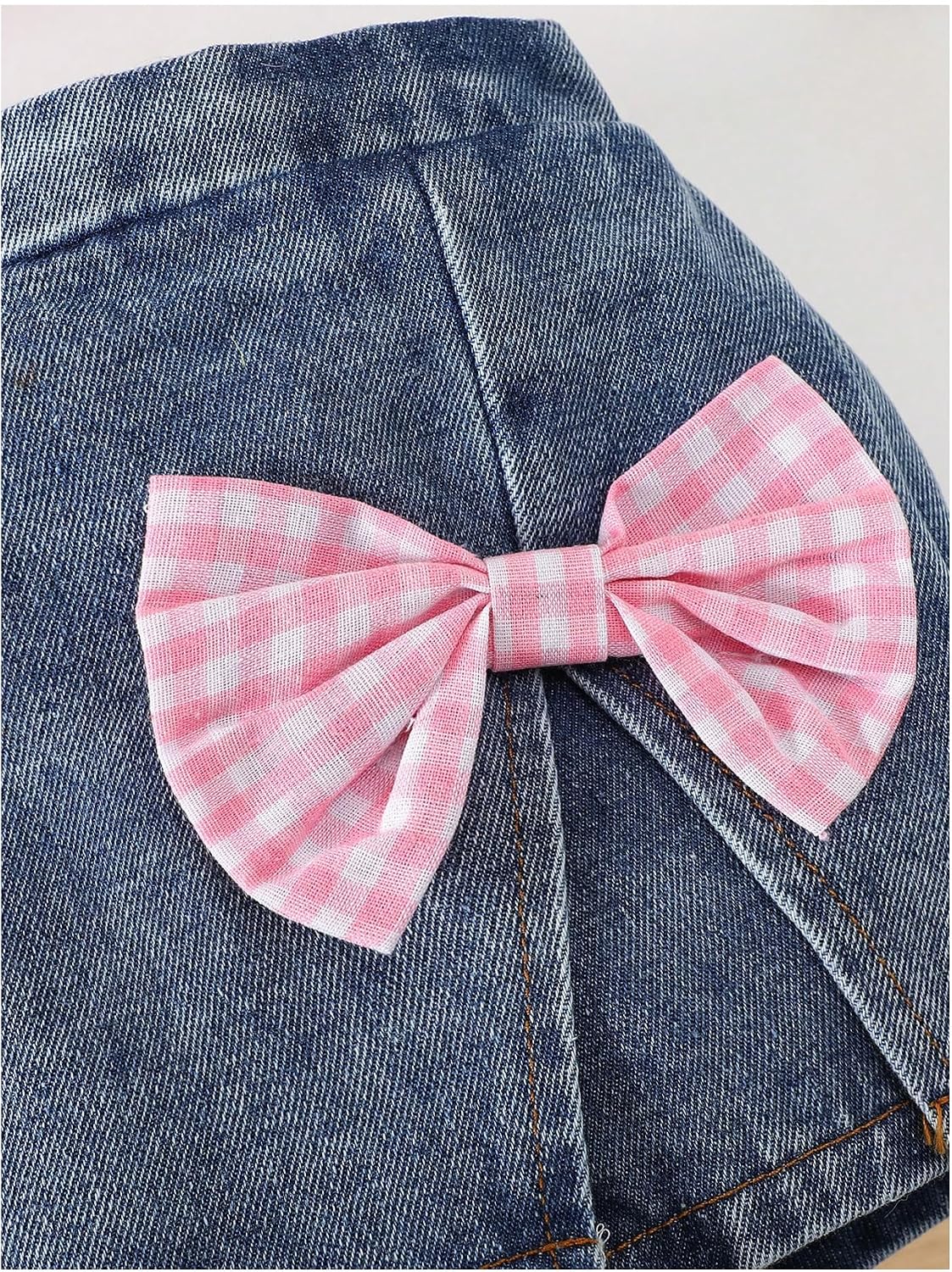 Verdusa Girl's 2 Piece Summer Outfits Gingham Ruffle Babydoll Tops with Jean Skorts Cute Sets