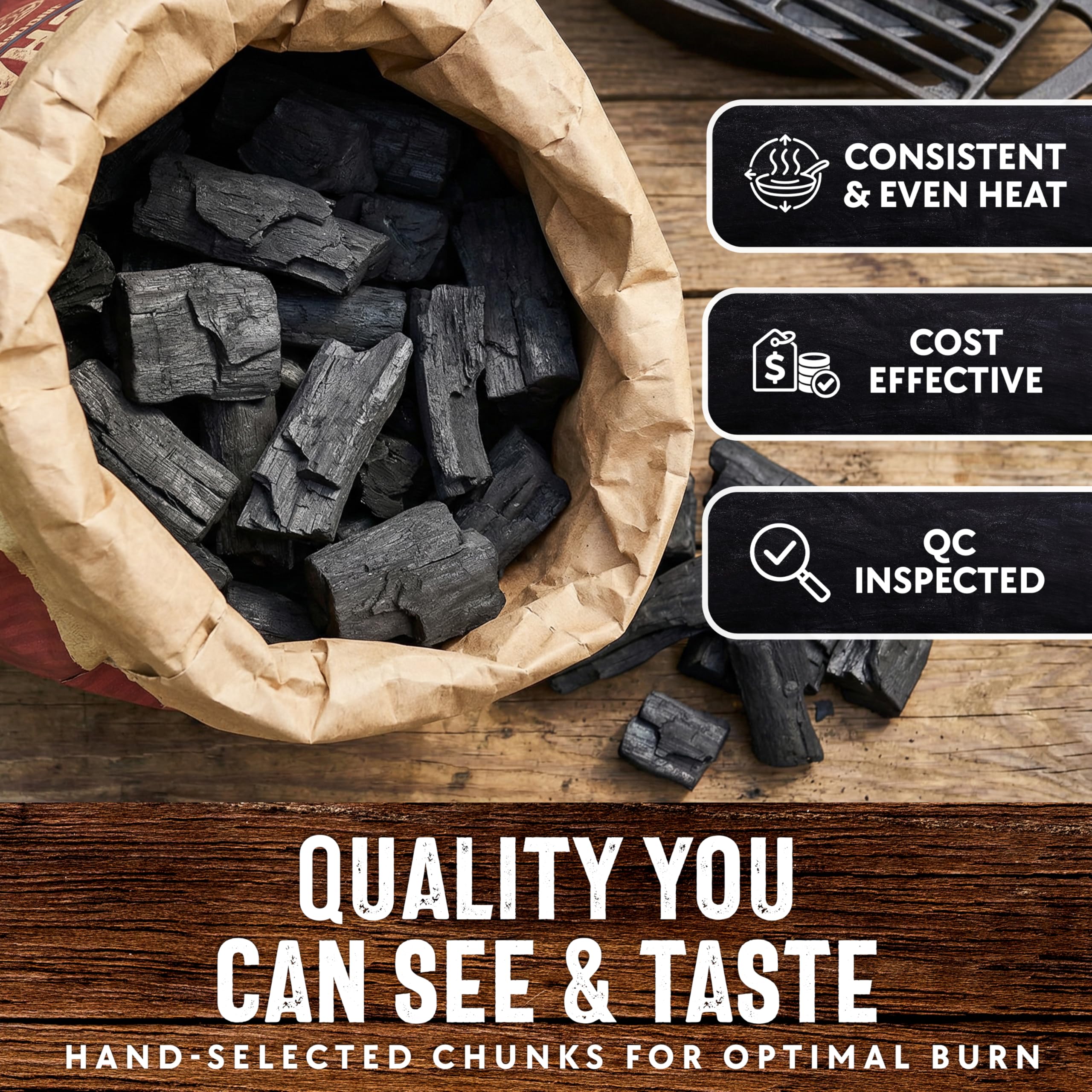 Mr. Bar-B-Q - Carbón de madera dura natural, fácil de encender y baja ceniza, se quema más caliente, más largo y más limpio para parrillas de madera dura natural para asar, ahumar, Kamado y parrillas
