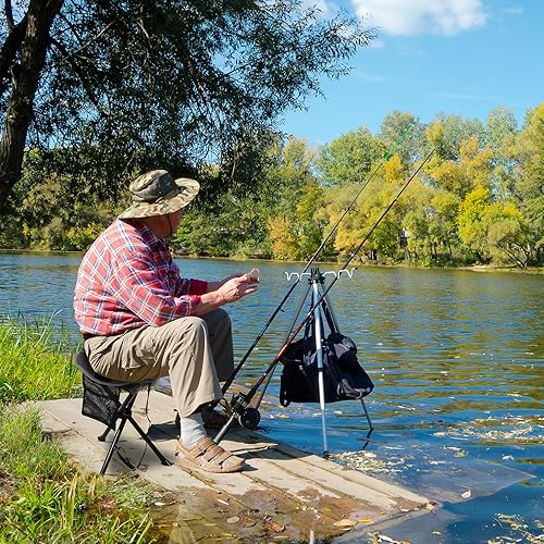 Miniatura 8 de REDCAMP Paquete de 2 taburetes plegables con trípode para adultos, taburetes de camping portátiles ligeros para pesca, caza, mochilero, viajes,