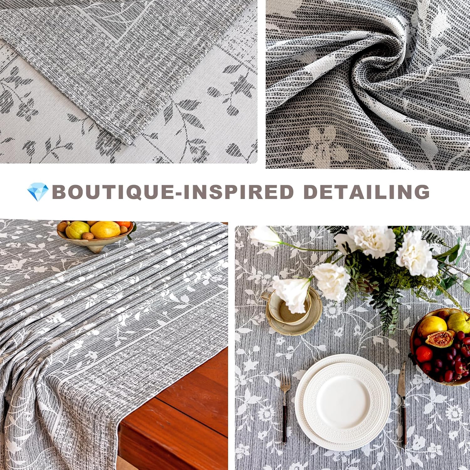 Midsummer Breeze Tablecloth for Rectangle Tables, Rustic Table Cloth Burlap Floral Tablecloth Farmhouse Kitchen Dining Table Cover, Soft Cloth Table Cloths (Gray, 60" X 75", 4-6 Seats)