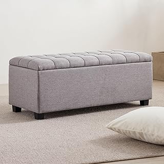 Ottoman with Storage 38 inches, Furniture End of Bed Storage Benches, Long Ottomans Bench with hinged lid, Bench seat Trunk for Foot Rest in Bedroom, Living Room (Gray)