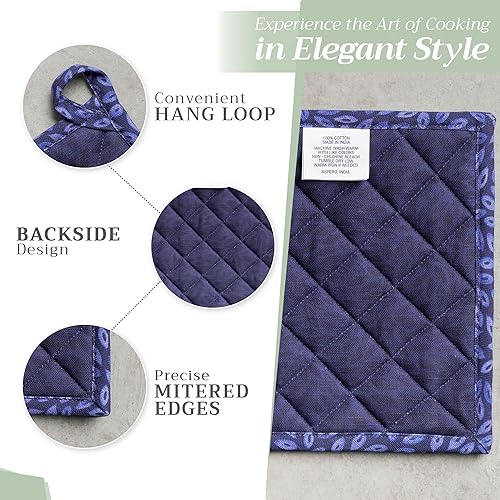 Miniatura 5 de Maison d' Hermine Juego de soportes para ollas 100% algodón, resistentes al calor, almohadillas calientes de 8 x 8 pulgadas con bucle para barbacoa,