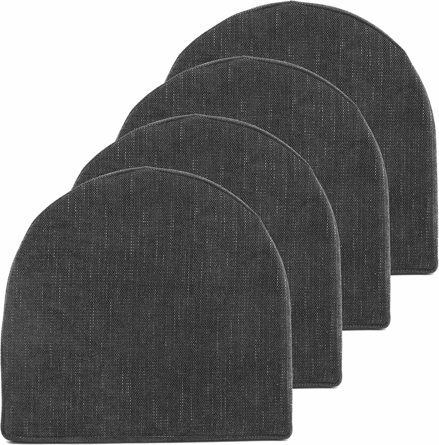 Chair Cushions 100% High Density Memory Foam Pads U Shaped 17" x 16"Non Slip Skid Rubber Back Seat Cover, 4 Pack, Black