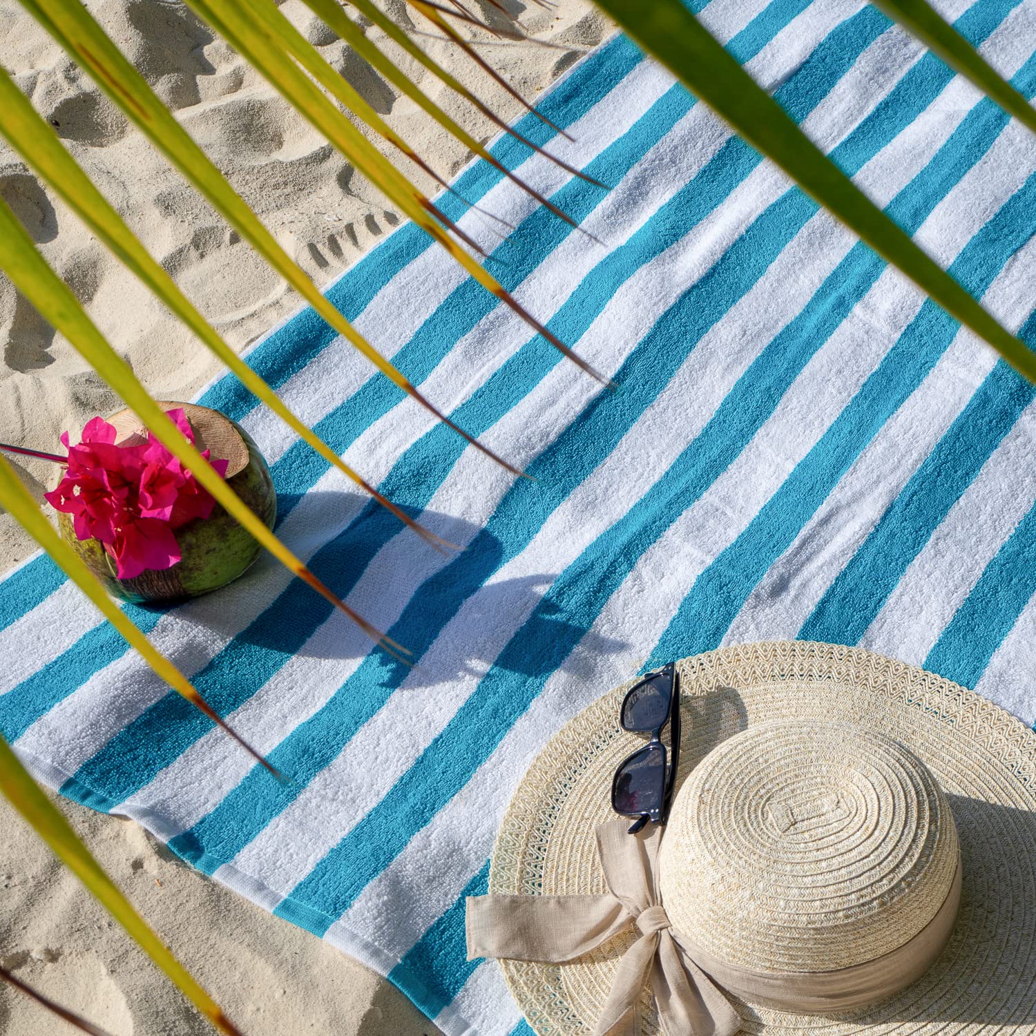 Arkwright Cali Cabana Lot de 4 Serviettes de Plage à Rayures, 100% Coton Doux, légères et à séchage Rapide, Serviettes en éponge pour Piscine, baignade et Spa, 76 x 152,5 cm, Bleu