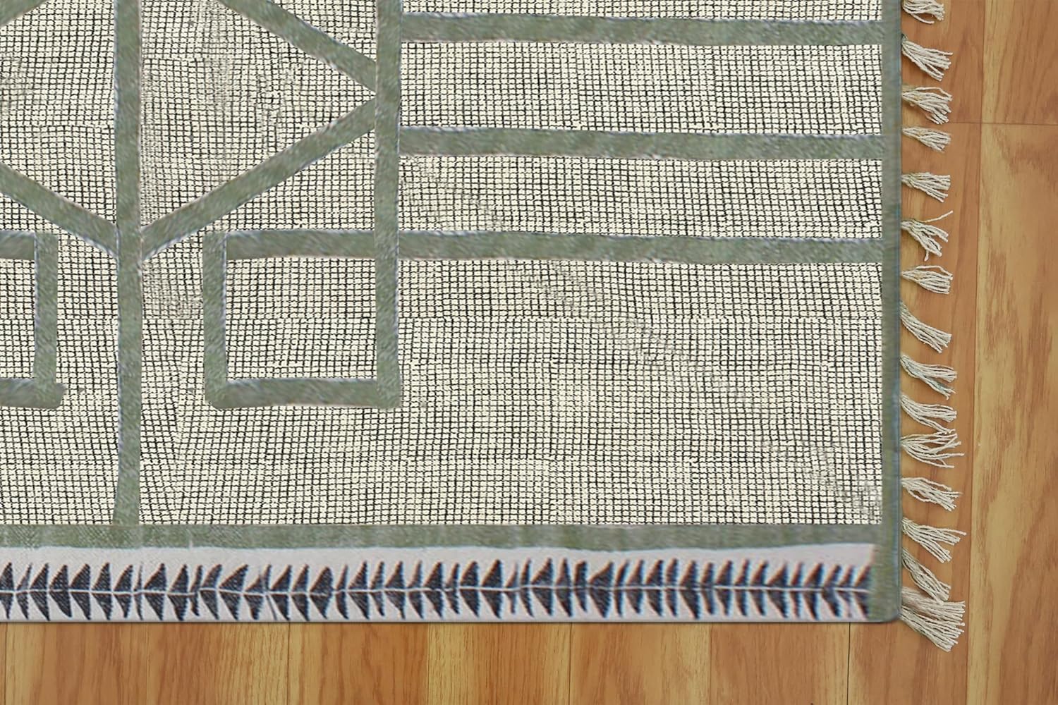 Hallway Runner 2.6x22 Stair Runner Thick 0.19" Handmade Boho Flatweave Rug Black Green Striped Design Easy Washable Floor Carpet Hand Block Printed Cotton Indoor Outdoor Rugs for Corridor Foyer