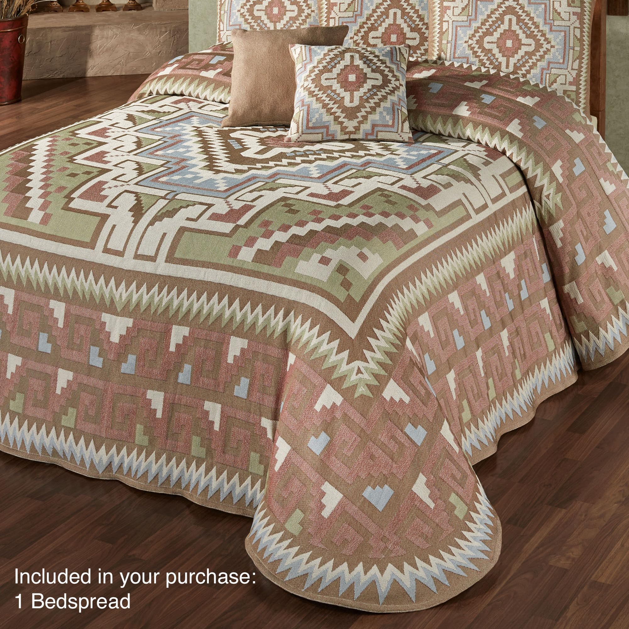 Touch of Class Valley View Southwestern Grande Bedspread Multi Warm 24 Inch Drop Cotton/Polyester Bedspread | Queen Bedspread Only