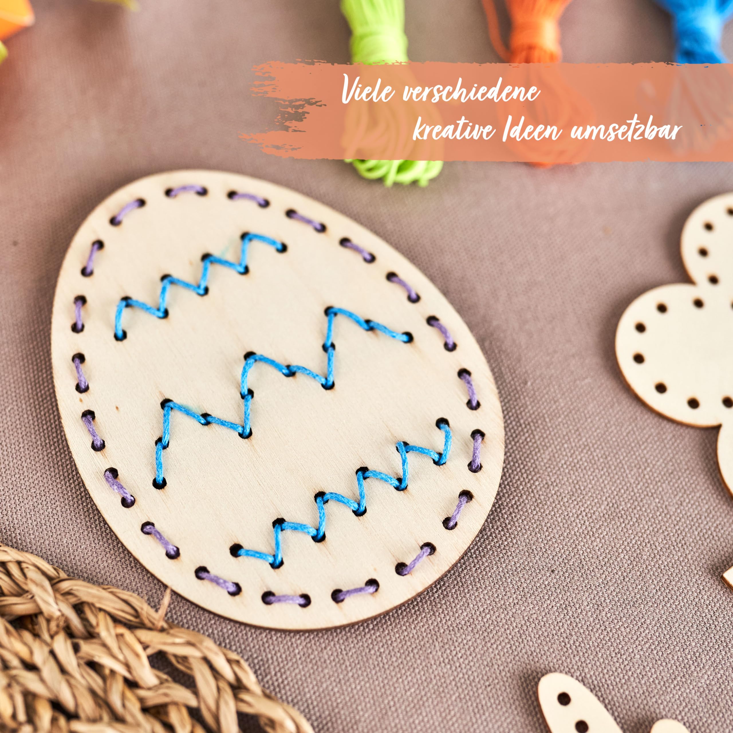 Papierdrachen DIY Wooden Threading Set for Easter, Wooden Play Set including Thread, Craft Fun for Easter Decoration - Image 4
