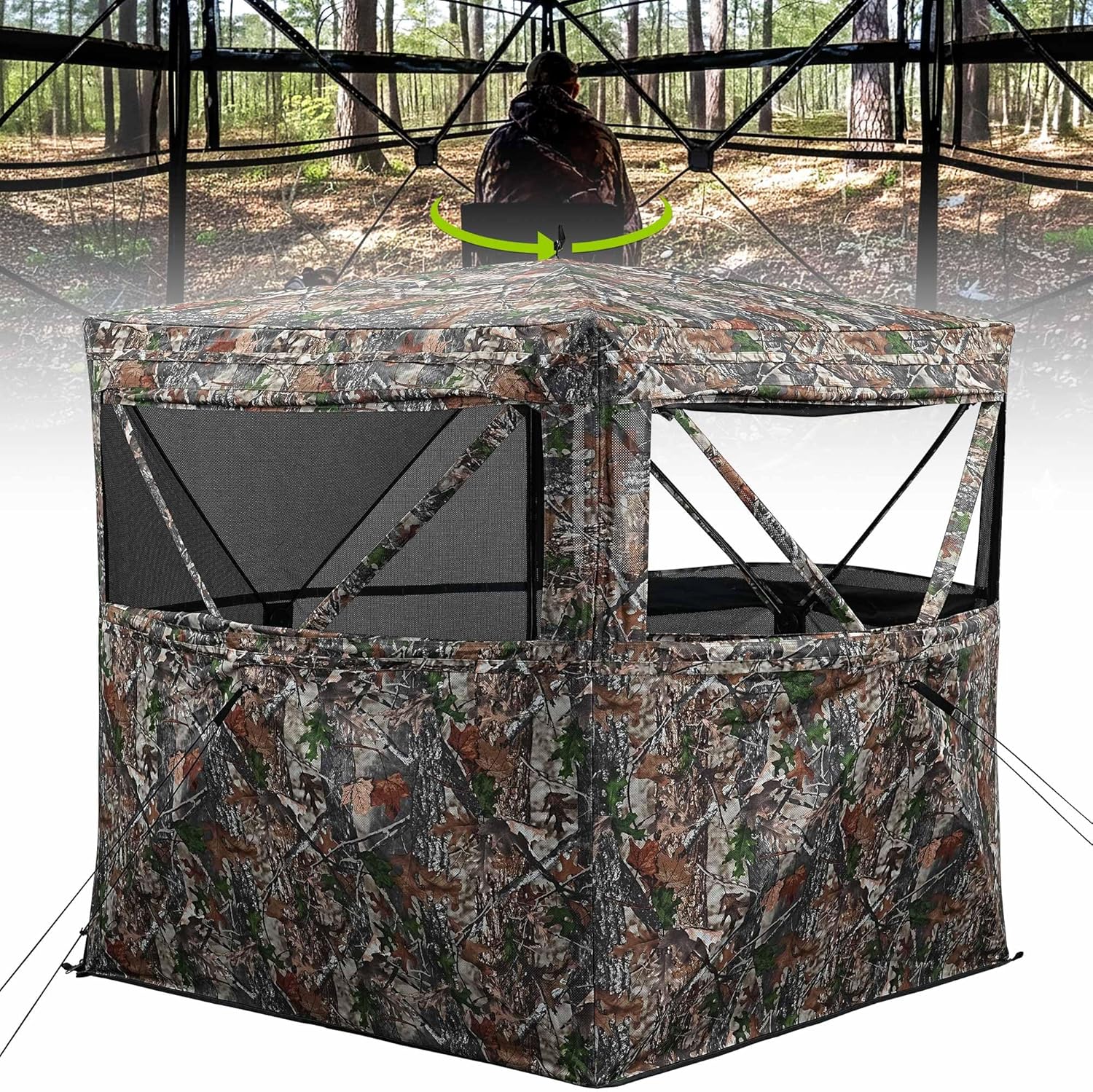 Hunting Blind 360°See Through 2-3 Person Pop Up Ground Blinds Portable Resilient Hunting Tent with Carrying Bag Camouflage