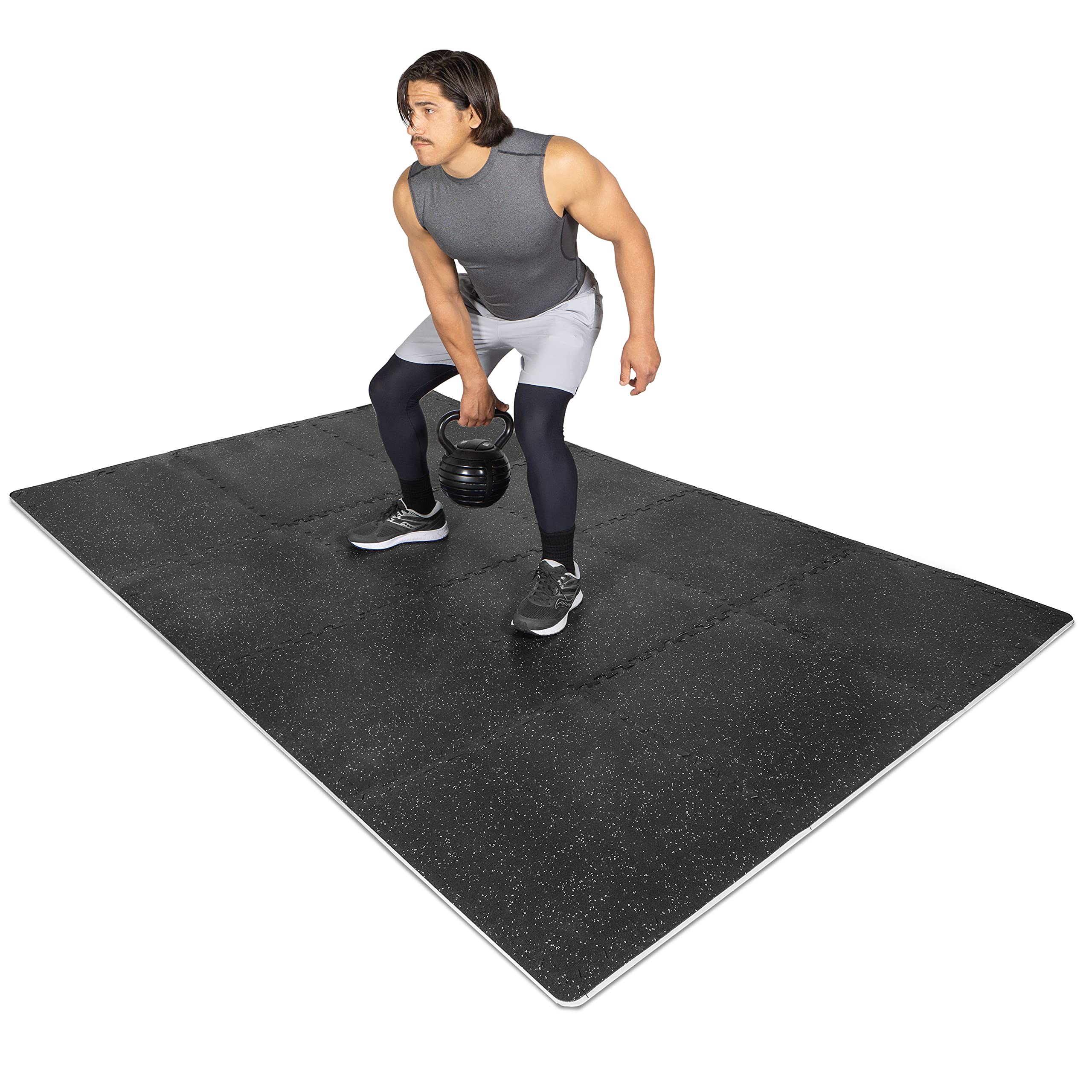 ProsourceFit Rubber Top Exercise Puzzle Mat ½-in, EVA Foam Interlocking Tiles for Home Gym Protective Flooring for Equipment and Workouts, Grey 48sqf