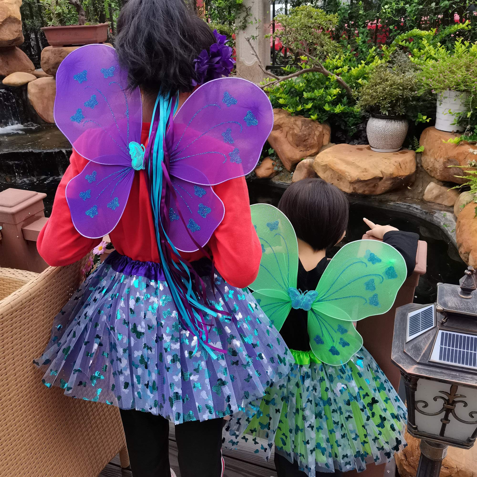 Rainbow Fairy Wings for Kids Wand Set Little Girl Wings Party Favor