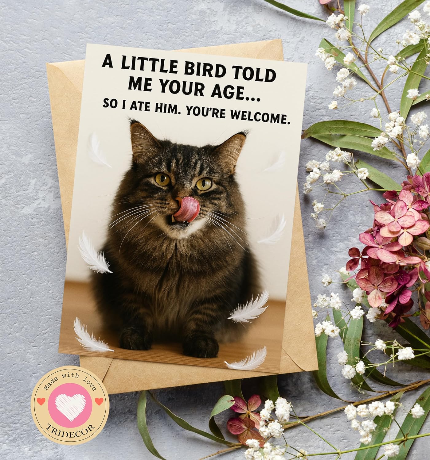 Funny Birthday Cards for Women, Men, Him, Her - Folded Card 5"x7", 350gsm Cardstock with Sticker, Envelope - Humorous Unique Gift Cat Lover for 30th, 40th, 50th, 60th, 70th, 80th, 90th, 100th - Image 4