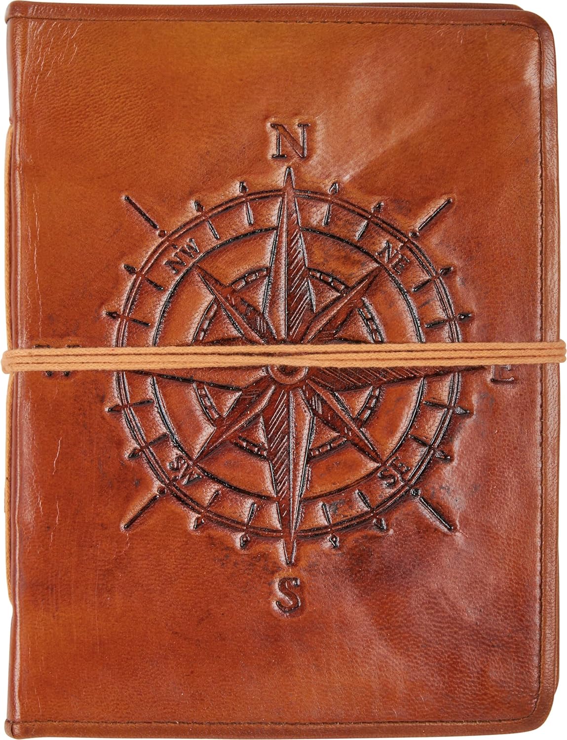 Primitives by Kathy Leather Bound Journal with a double sided debossed compass rose design,96 unlined pages, rope tie closure, functional quality for home office college journaling