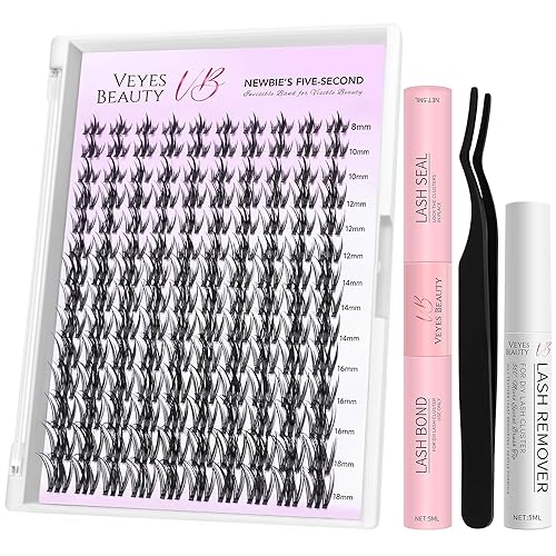 Miniatura 16 de VEYESBEAUTY Kit de Racimos de Pestañas Extensiones de Pestañas Banda Delgada e Invisible DIY Pestañas Postizas Individuales Serie de Cinco Segundos