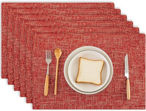 Miniatura 28 de Kevin Textile - Juego de 4 manteles individuales de lino de arpillera navideños, resistentes al calor, lavables, 13 x 19 pulgadas, color burdeos