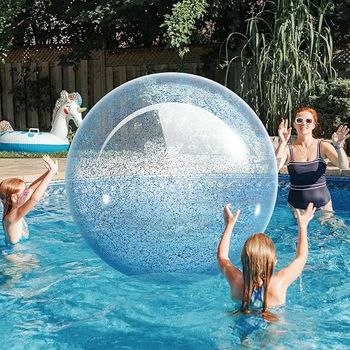 Miniatura 5 de Junkin 2 bolas gigantes de lentejuelas de 48 pulgadas, enormes bolas de confeti grandes inflables transparentes con purpurina, enormes bolas de
