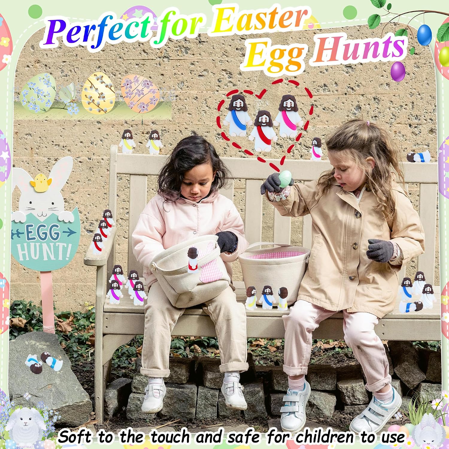 200 Pcs Little Jesus Figures Easter Mini Rubber Jesus Toys to Hide and Seek, Little Pocket Miniatures Religious Party Favors Baptism Gifts Sunday School Easter Egg Stuffers (6 Color*200)