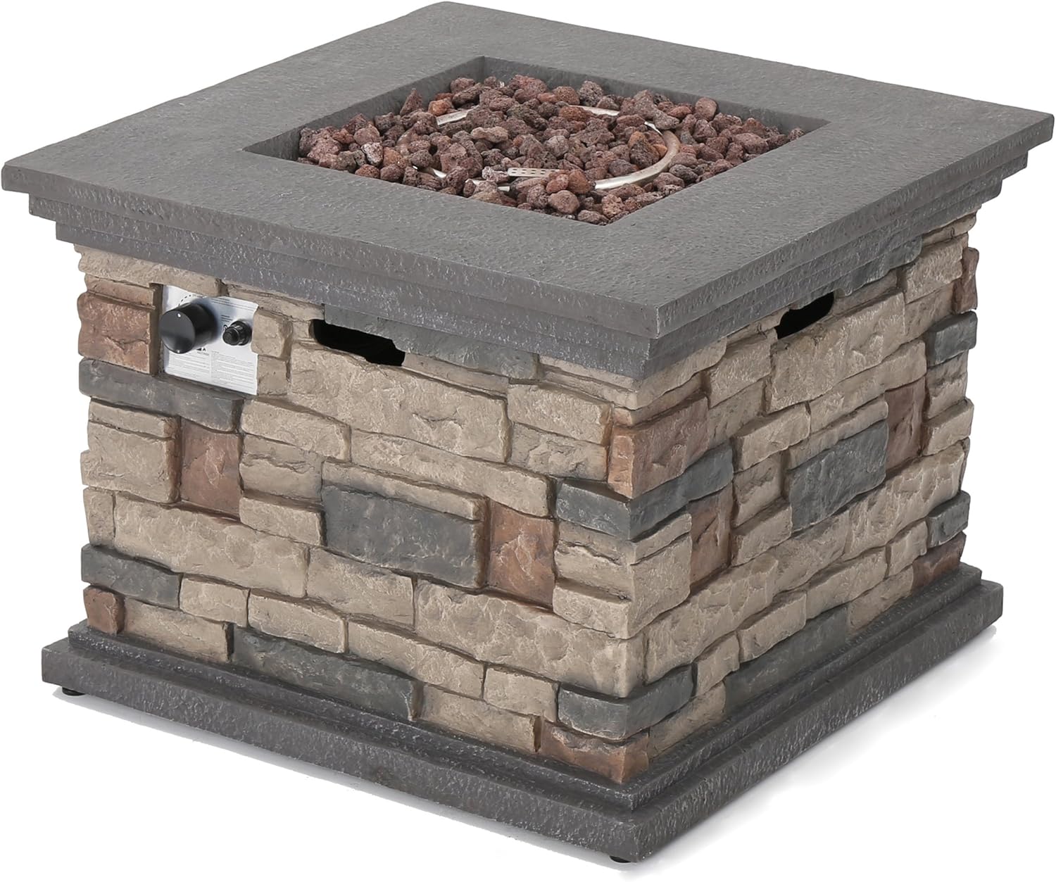 Christopher Knight Home | Crawford | Outdoor Square Propane Fire Pit with Stone