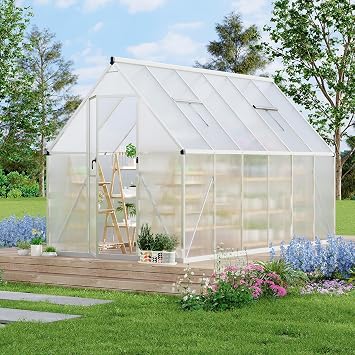 6X11 Aluminum-Framed Polycarbonate Greenhouse, Heavy Duty Polycarbonate Greenhouse with Quick Setup Structure and Roof Vent, Large Enhanced Aluminum Greenhouses Kit for Outdoors