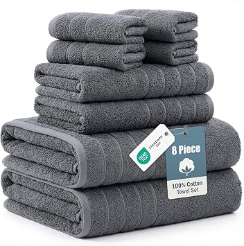 Casa Platino Towel Set Soft Absorbent Quick Dry 100% Cotton - Cool Grey
