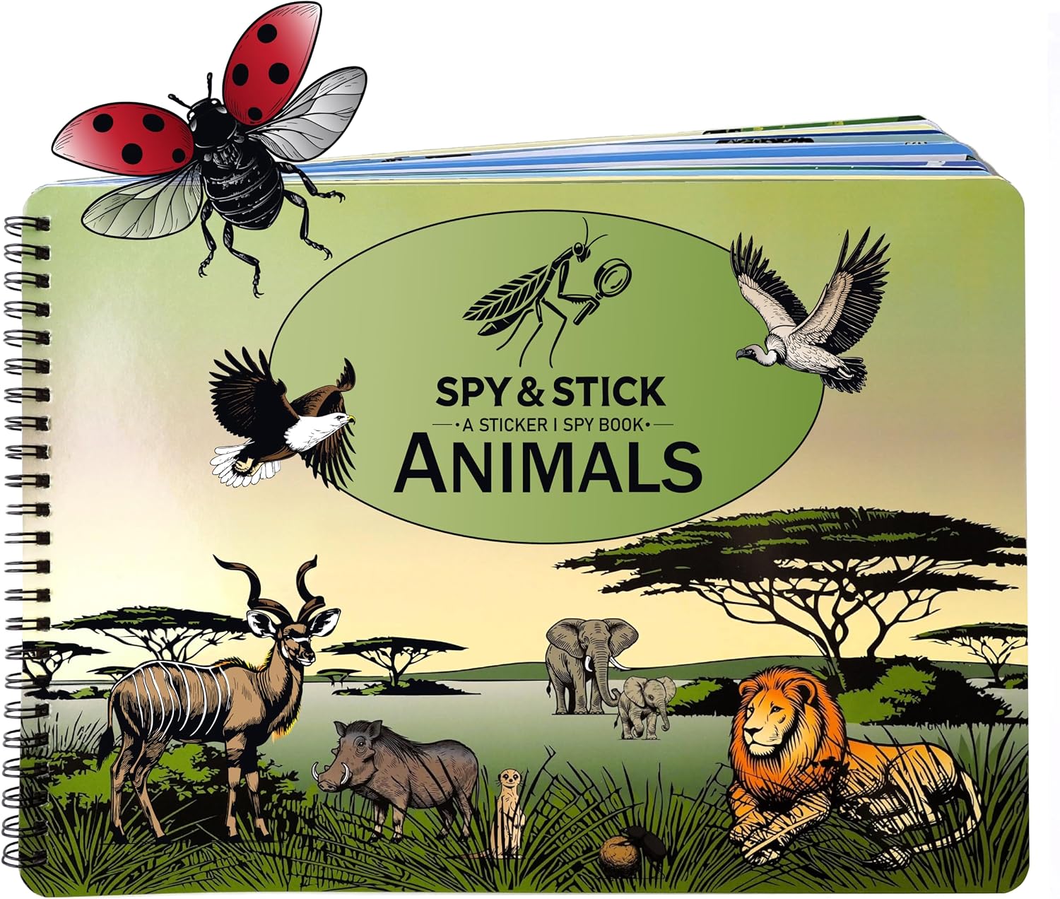 Spy & Stick - A Sticker I Spy Book - Animals (12 Habitats, 350 Stickers, 12 Fact Pages) Kids Games, Seek and Find, Crafts Activity, Animal Lover Gift, Travel Essential, Ages 5+