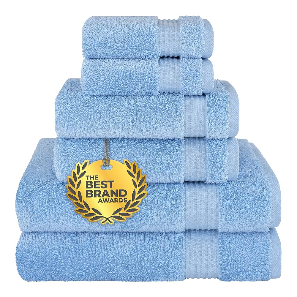 Cotton Paradise 6 Piece Towel Set 100% Cotton Soft Absorbent Turkish Towels for Bathroom, 2 Bath Towels 2 Hand Towels 2 Washcloths, Sky Blue Towel Set