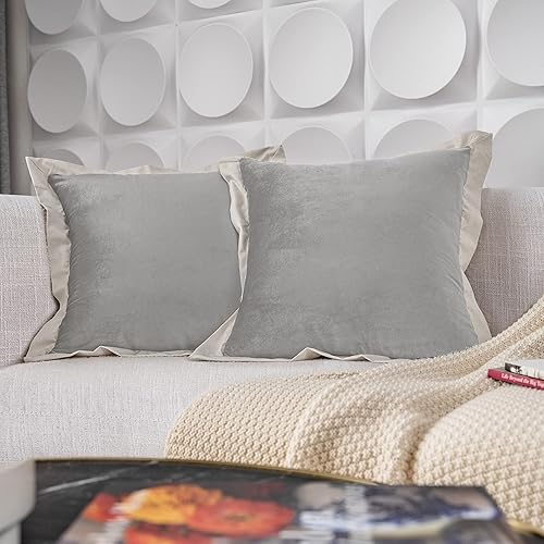 DriftAway Juego de 2 fundas de almohada de terciopelo de 18 x 18 pulgadas, color gris plateado, fundas de almohada decorativas para cama, fundas