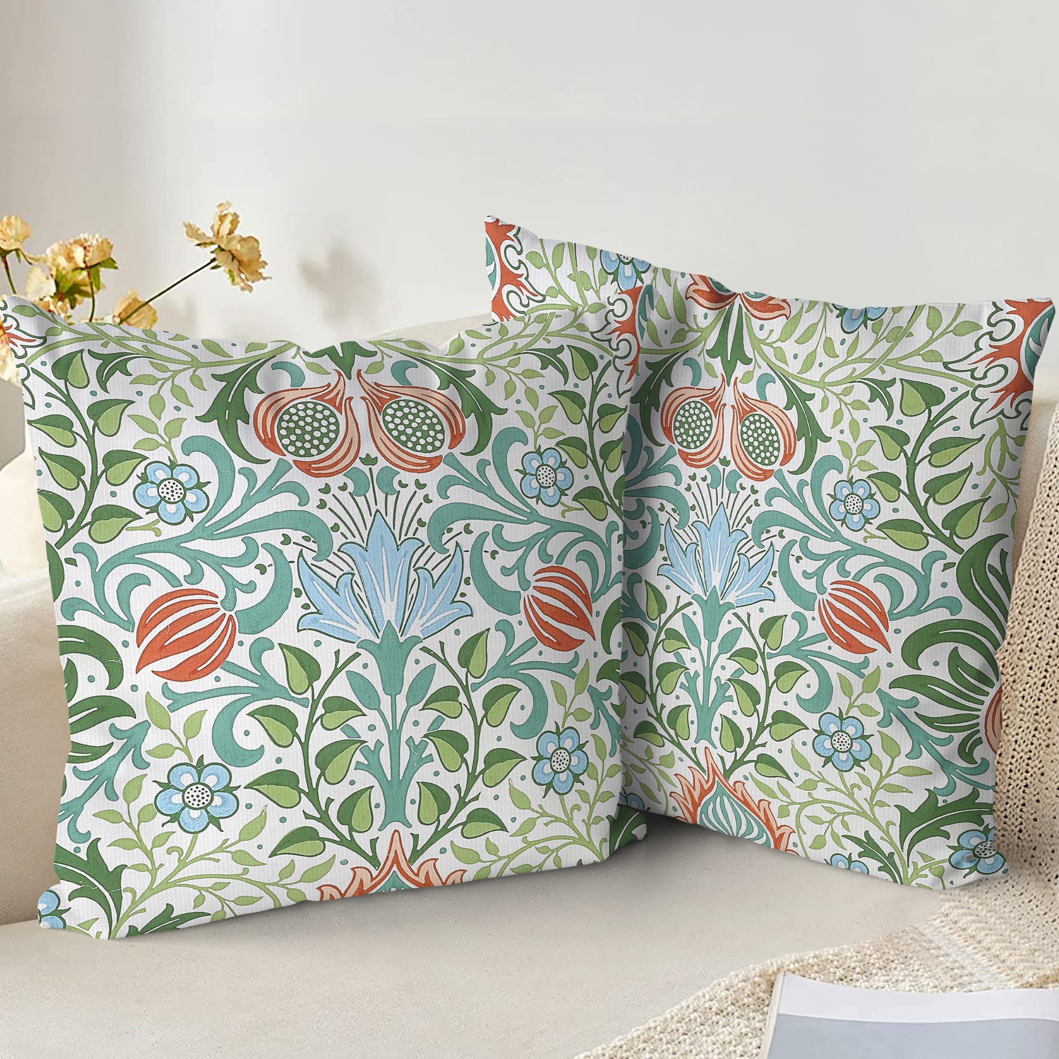 Xphzzl Flower-Lily Cushion Covers Set Of 2 Pack 45 X 45 Cm Soft Vintage Floral Decorative Throw Pillow Cases Boho Pillow Cover For Sofa Bed Garden Outdoor Spring Decor Flower Plant With Invisible - Lily