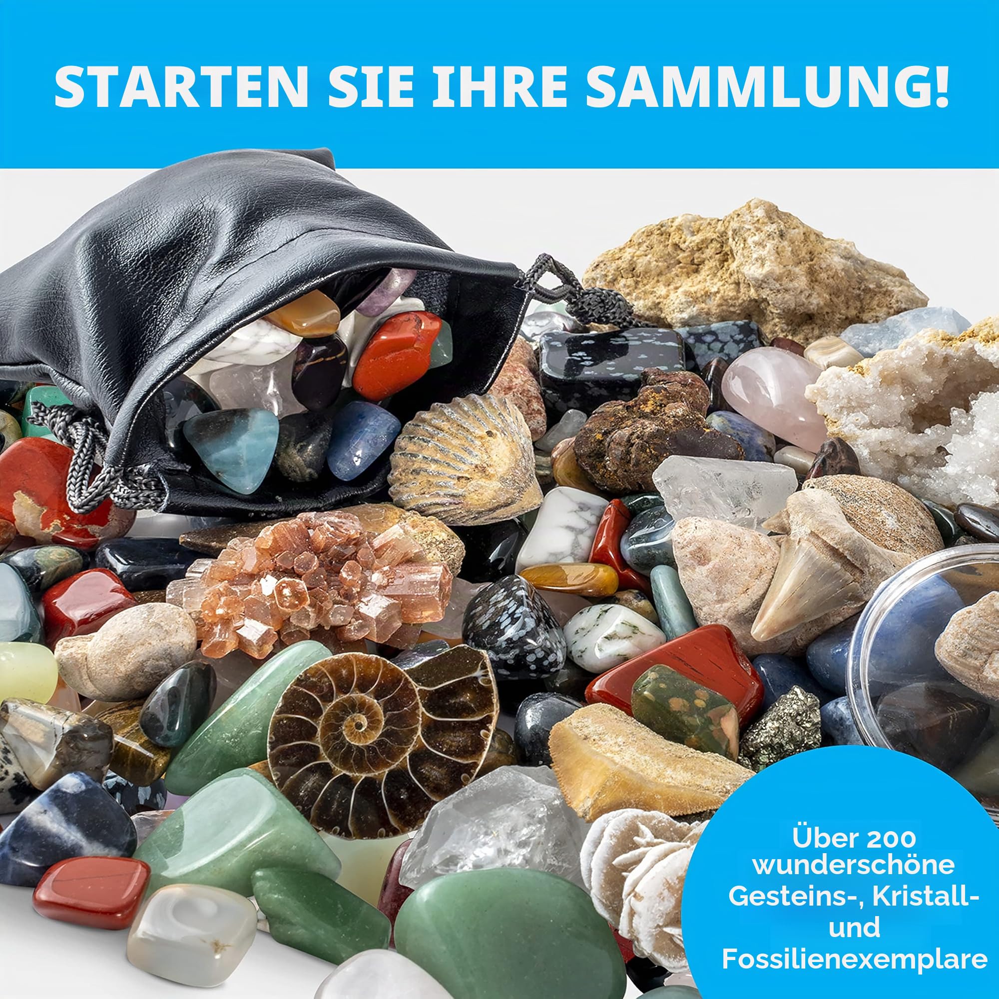 NATIONAL Geographic Edelsteine und Fossilien Set - 300-teiliges Set mit Geoden und Echten Fossilien -Rosenquarz Jaspis Aventurin - Viele Weitere Kristalle und Edelsteine für Kinder | Echte Felsen, Mineralien & Kristalle, 2 aufbrechbare Geoden, Lupe, Aufbe