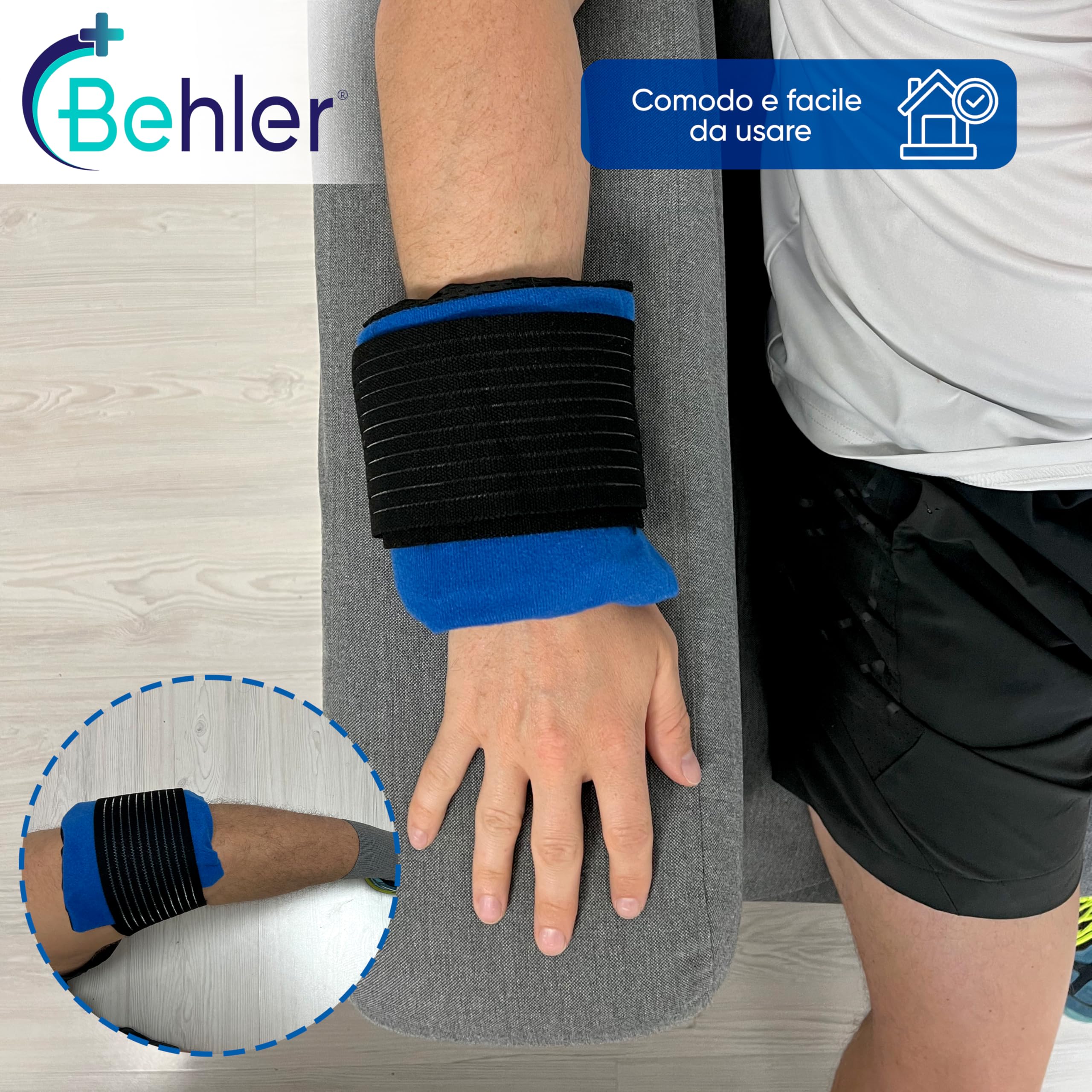Fodera per impacco caldo/freddo 26,7 × 14,5 cm – manica imbottita con fascia elastica regolabile a strappo – lavabile e riutilizzabile – antiscivolo per ginocchio e collo (SACCHETTO GEL NON INCLUSO)