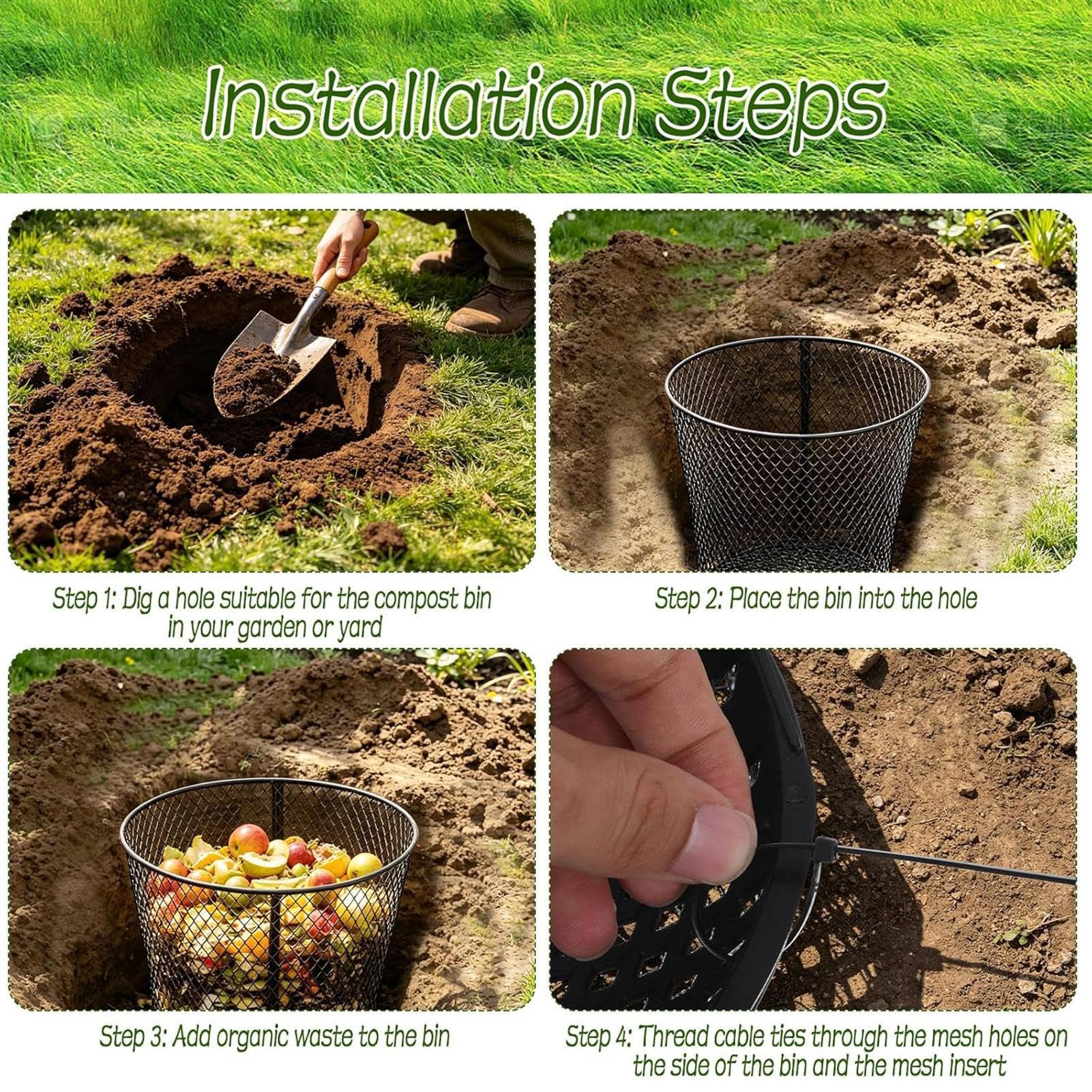 Vermicompostador Cesta Vermicompostaje Residuos con Tapa | Cubo Compost Con Lombrices Para Reciclaje Residuos Comida Interior Exterior Alimentación Plantas Macetas