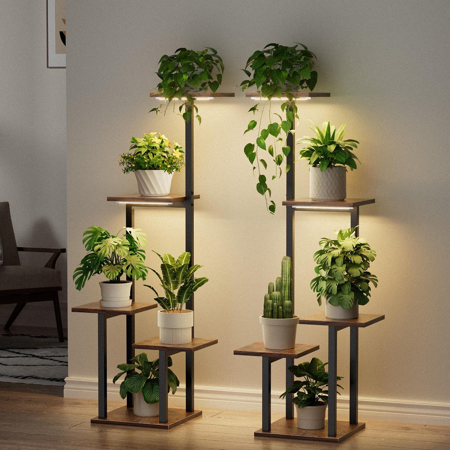 LATIBELL Plant Stand with Grow Light Indoor Plant Shelf, 2 Pack 6 Tier