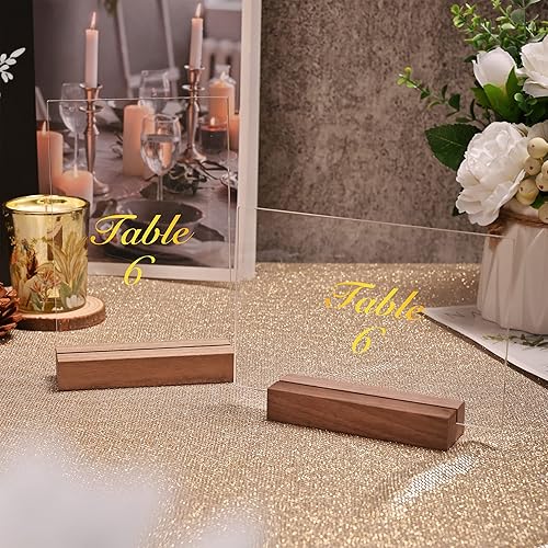 Miniatura 6 de WILLOWDALE 6 soportes para tarjetas de mesa de nogal para mesa, soportes acrílicos de números de mesa para recepción de boda, soporte de números de