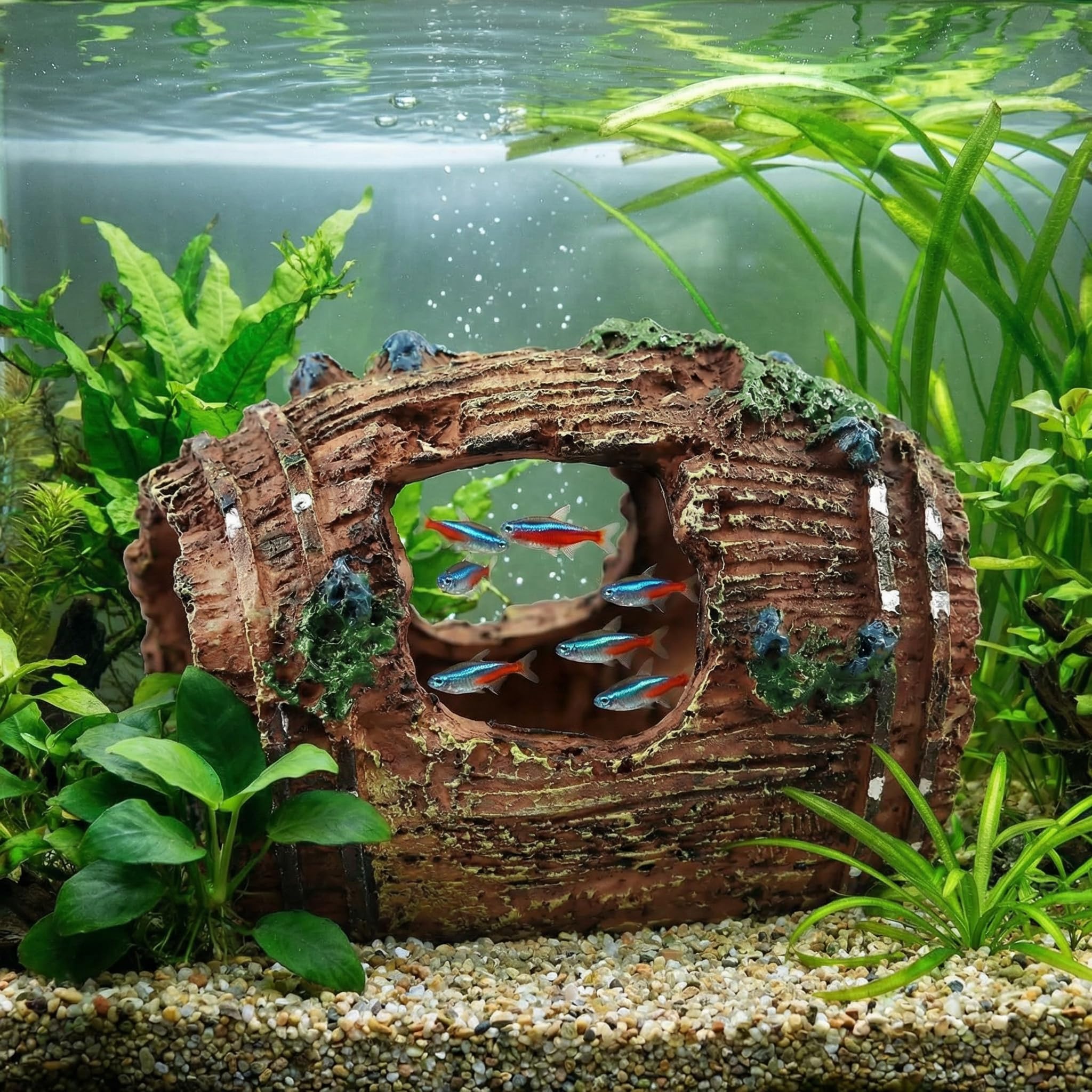 Grapelet 1X Style rétro Résine Fish Tank Non Toxique Ornement brisé Barrel Cave Aménagement Décoration (Couleur: Marron)